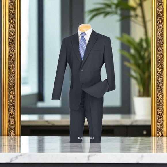 APOLLO KING MEN'S 2 PIECE MODERN SOLID NAVY EXECUTIVE SUIT. 5604 - Picture 1 of 2